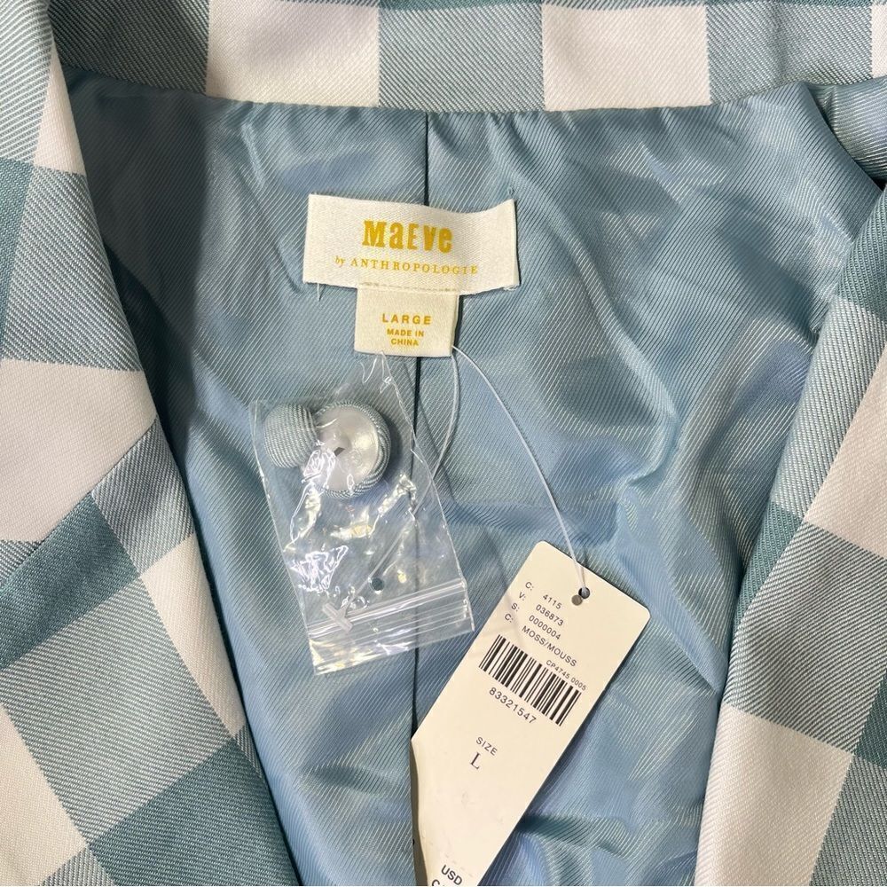 NEW Maeve Anthropologie Gingham Blazer Moss Large - Picture 6 of 9
